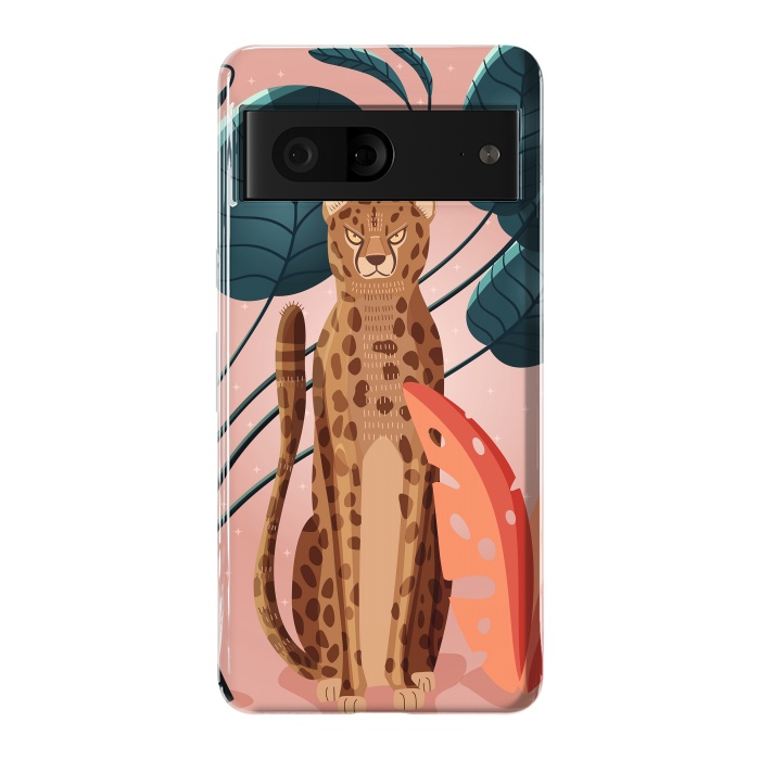 Pixel 7 StrongFit Cheetah and palm leaves by Jelena Obradovic