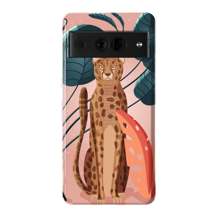 Pixel 7 Pro StrongFit Cheetah and palm leaves by Jelena Obradovic
