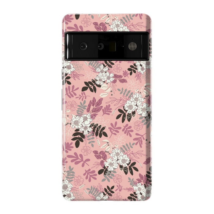 Pixel 6 Pro StrongFit Autumnal Florals in Pink, Black and White by Paula Ohreen