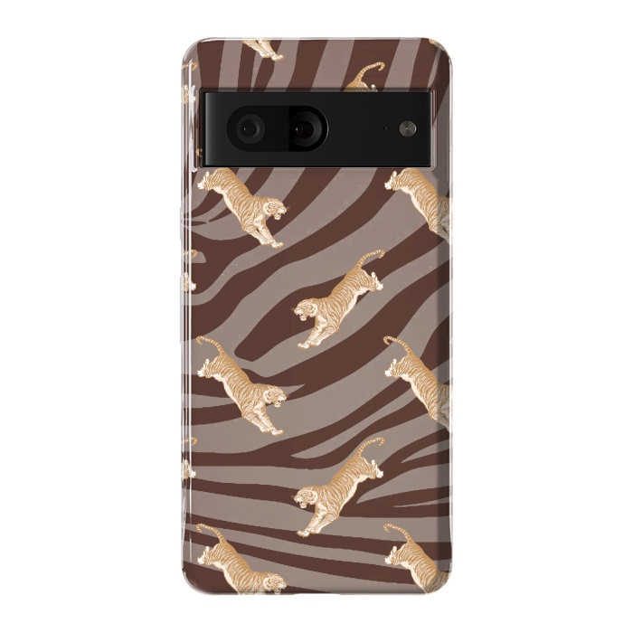 Pixel 7 StrongFit Tiger pattern on brown stripes - modern animal pattern by Oana 