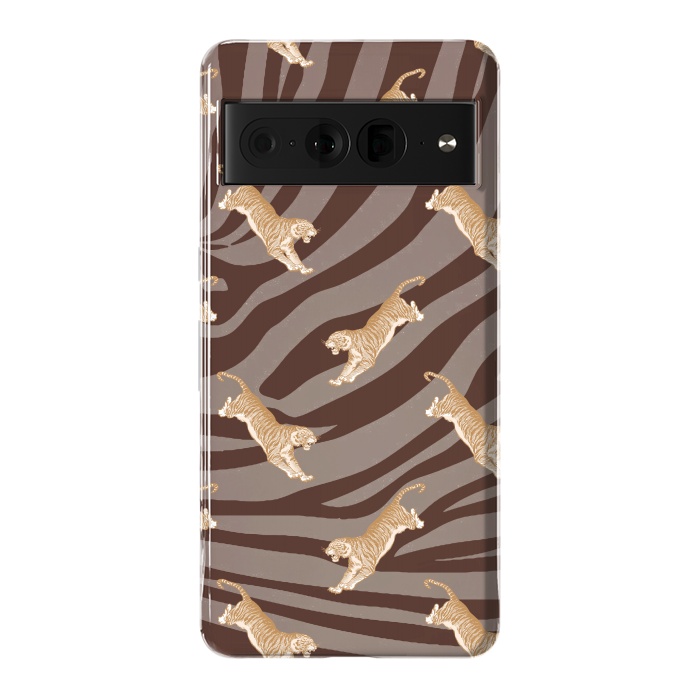 Pixel 7 Pro StrongFit Tiger pattern on brown stripes - modern animal pattern by Oana 