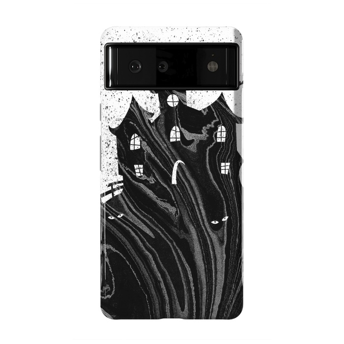 Pixel 6 StrongFit Halloween haunted house - black and white splatter and brushstrokes by Oana 