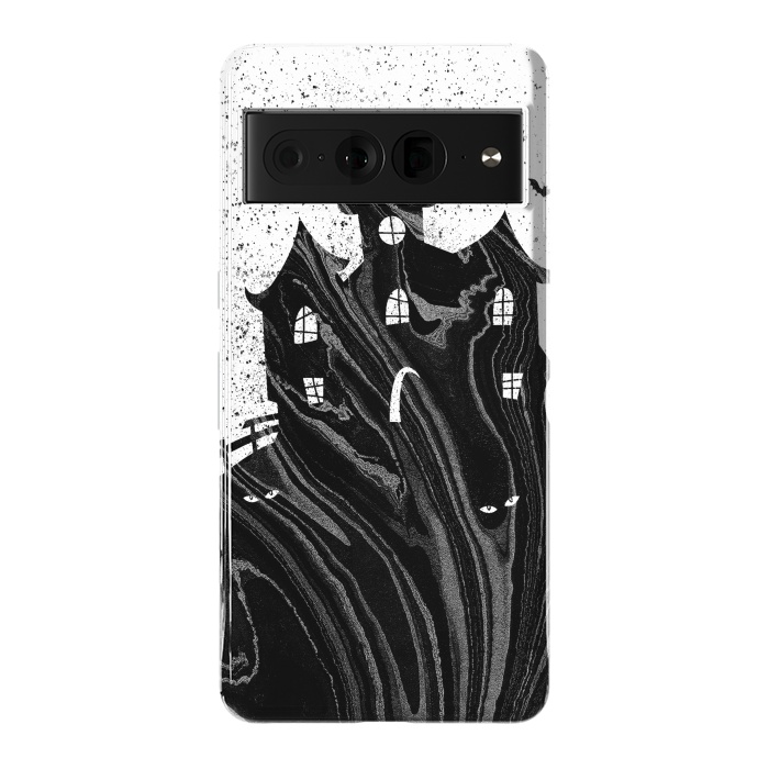 Pixel 7 Pro StrongFit Halloween haunted house - black and white splatter and brushstrokes by Oana 