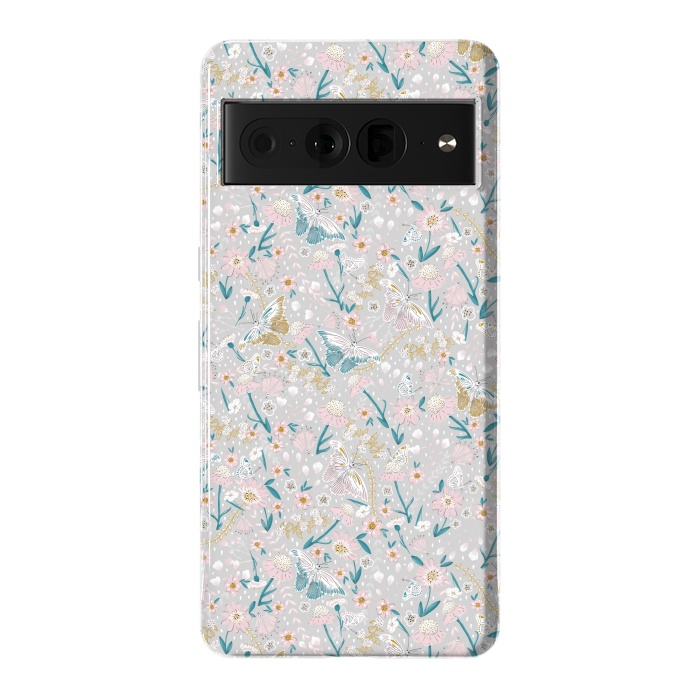 Pixel 7 Pro StrongFit Delicate Daisies and Butterflies half-drop repeat pattern by Paula Ohreen