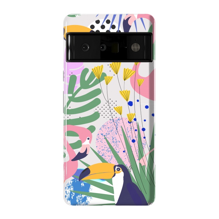 Pixel 6 Pro StrongFit Tropical Spring | Pastel Quirky Modern Bohemian Jungle Botanical | Flamingo Palm Cockatoo Birds by Uma Prabhakar Gokhale