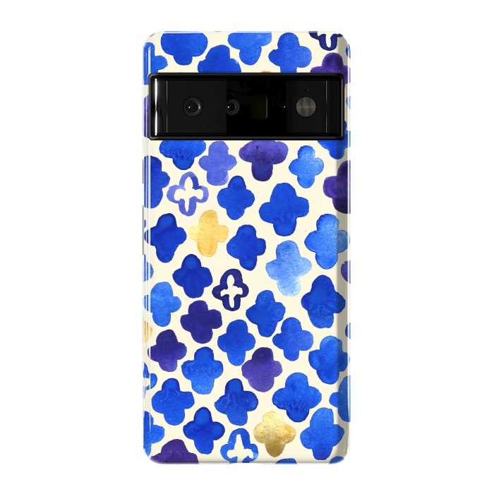 Pixel 6 Pro StrongFit Rustic Watercolor Moroccan in Royal Blue & Gold by Tangerine-Tane