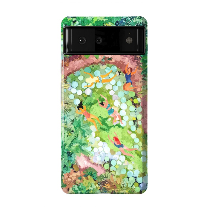 Pixel 6 StrongFit Tropical Vacay | Rainforest Jungle Botanical Lush Nature | Summer Lake People Swim | Boho Painting by Uma Prabhakar Gokhale