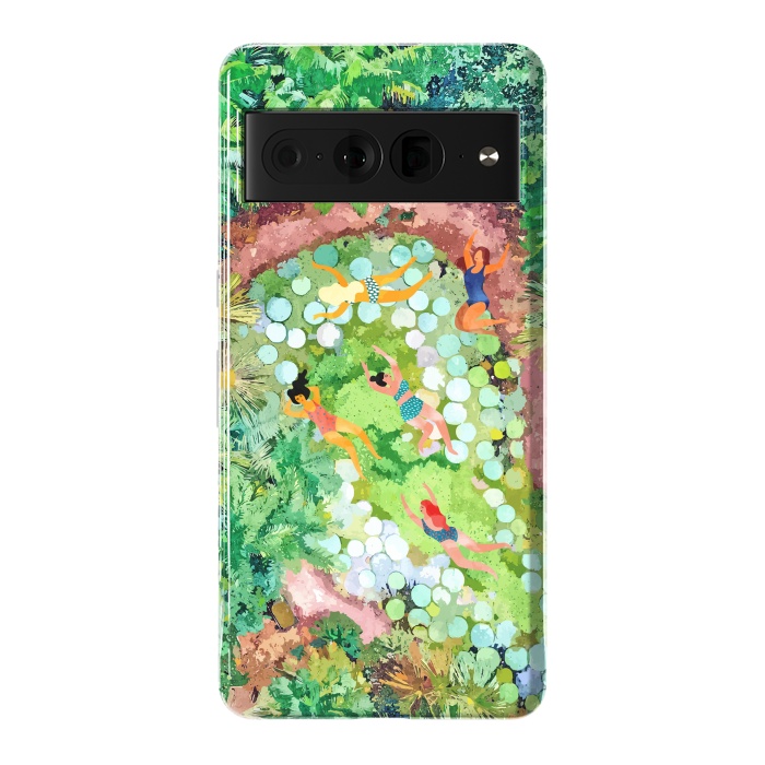 Pixel 7 Pro StrongFit Tropical Vacay | Rainforest Jungle Botanical Lush Nature | Summer Lake People Swim | Boho Painting by Uma Prabhakar Gokhale
