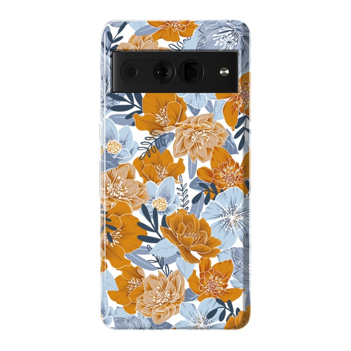 Pixel 7 Pro StrongFit Cozy Florals in Desert Sun, Navy and Fog by gingerlique