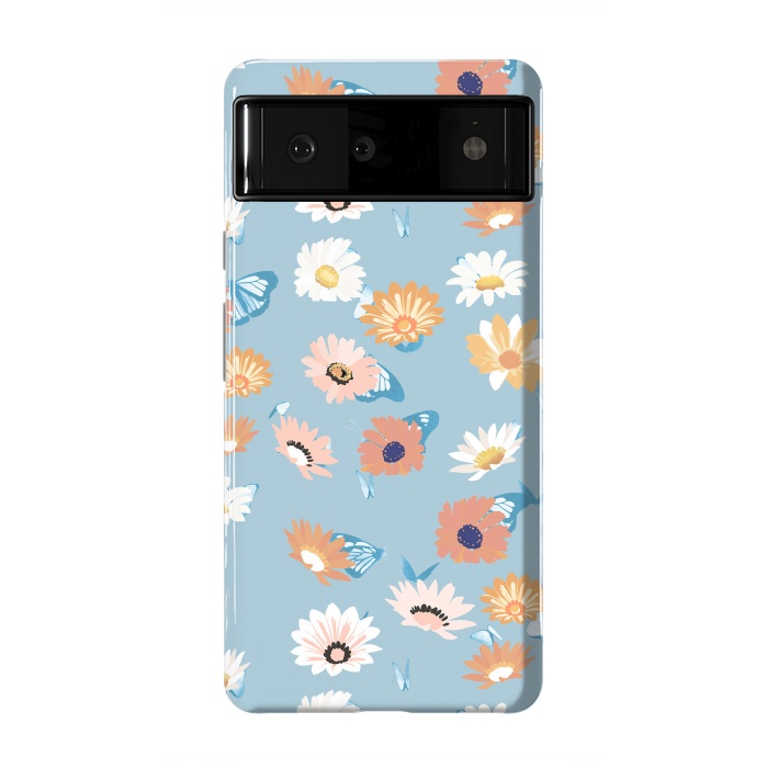Pixel 6 StrongFit Pastel daisy petals and butterflies - colorful aesthetic pattern by Oana 