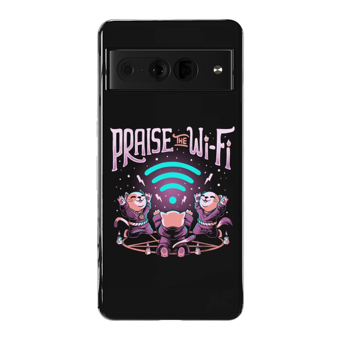 Pixel 7 Pro StrongFit Praise the Wifi Funny Evil Worship Cats by eduely