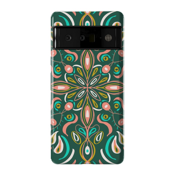 Pixel 6 Pro StrongFit Bold Boho Mandala in Green Coral and Gold by ECMazur 