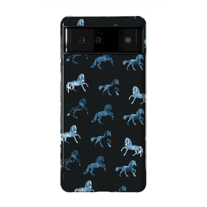 Pixel 6 StrongFit Horse pattern - blue watercolor horses  by Oana 