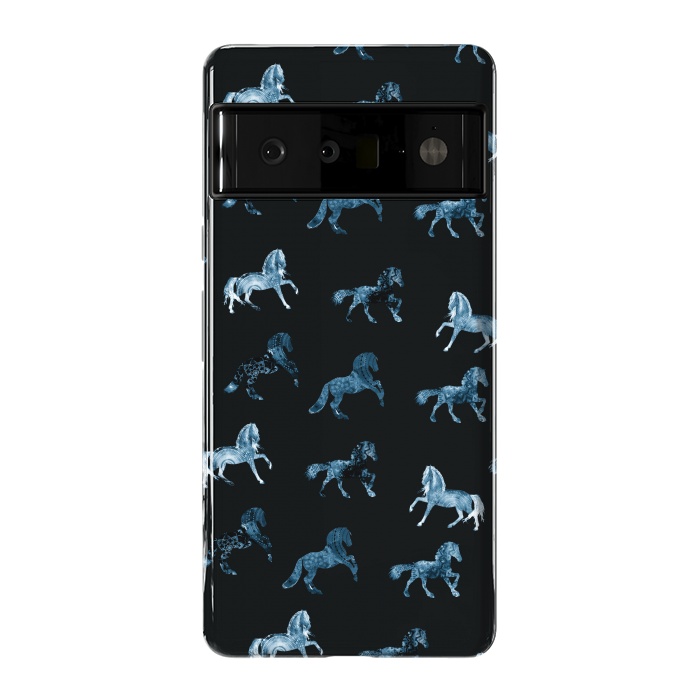 Pixel 6 Pro StrongFit Horse pattern - blue watercolor horses  by Oana 