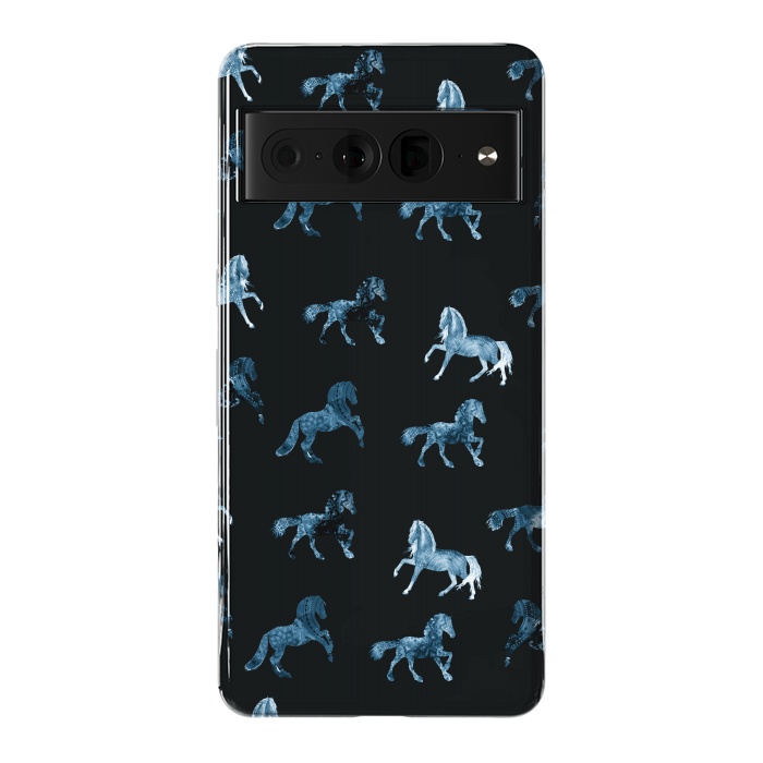 Pixel 7 Pro StrongFit Horse pattern - blue watercolor horses  by Oana 