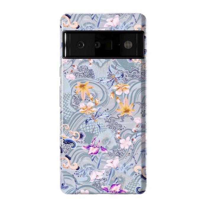 Pixel 6 Pro StrongFit Flowers and fish - Chinese decorative pattern by Oana 