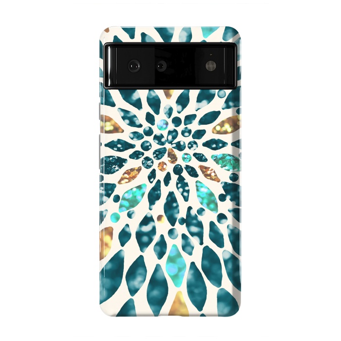 Pixel 6 StrongFit Glitter Dahlia in Gold, Aqua and Ocean Green by Tangerine-Tane