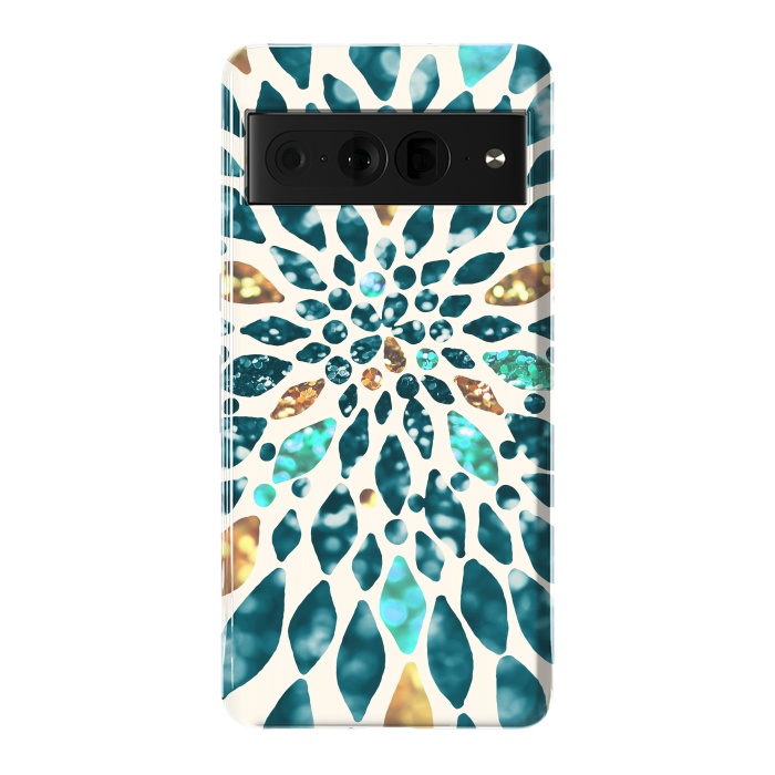 Pixel 7 Pro StrongFit Glitter Dahlia in Gold, Aqua and Ocean Green by Tangerine-Tane