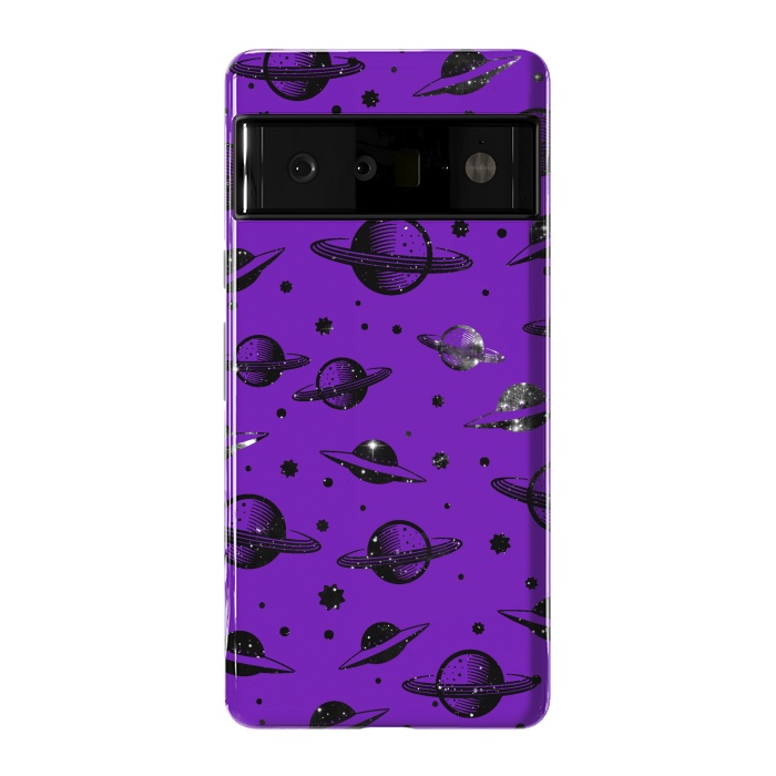 Pixel 6 Pro StrongFit Planets, stars space pattern on purple background by Oana 