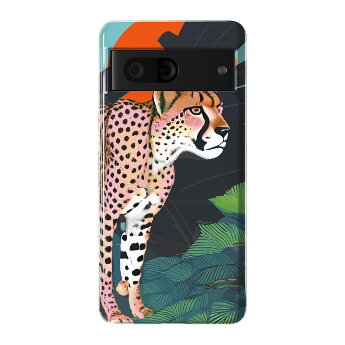 Pixel 7 StrongFit The Cheetah, Tropical Jungle Animals, Mystery Wild Cat, Wildlife Forest Vintage Nature Painting by Uma Prabhakar Gokhale