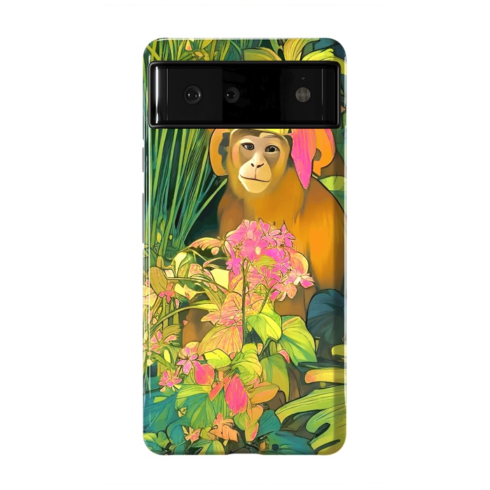 Pixel 6 StrongFit Daydreamer, Coming of Age Monkey Tropical Jungle Plants, Wildlife Botanical Nature Forest Bohemian Animals by Uma Prabhakar Gokhale