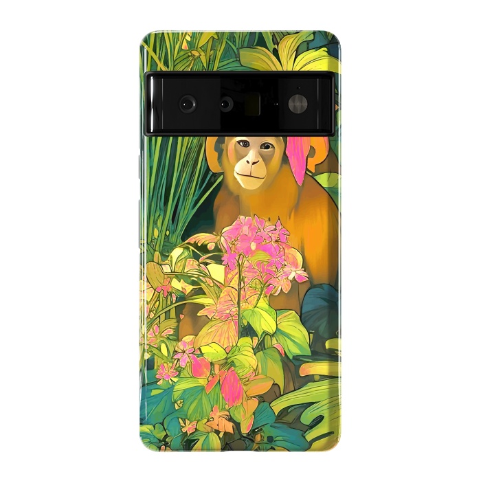 Pixel 6 Pro StrongFit Daydreamer, Coming of Age Monkey Tropical Jungle Plants, Wildlife Botanical Nature Forest Bohemian Animals by Uma Prabhakar Gokhale