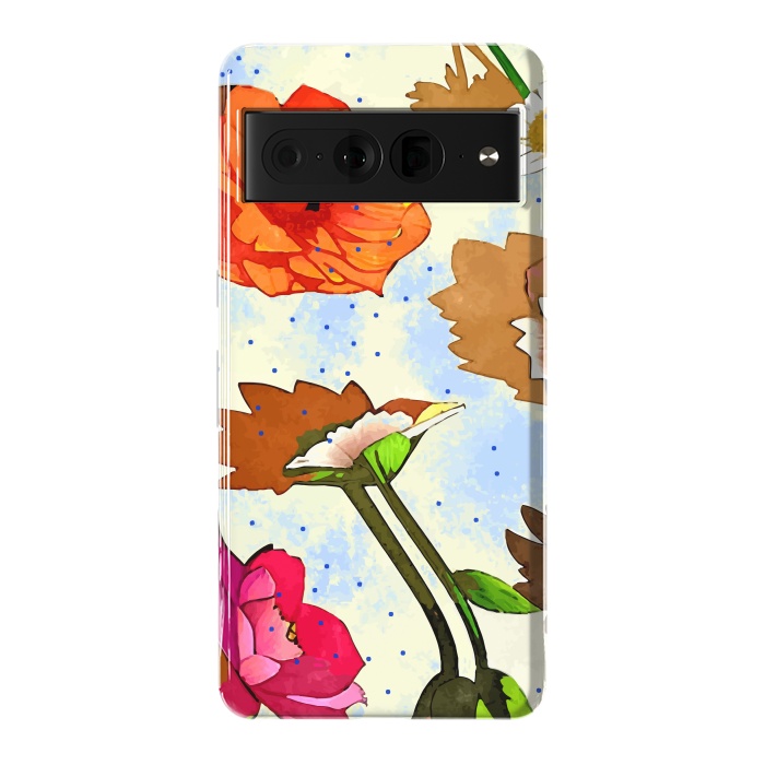 Pixel 7 Pro StrongFit Floral Soul, Botanical Vintage Nature Plants, Polka Dots Flowers Blossom, Mid-century Modern Bohemian Painting by Uma Prabhakar Gokhale