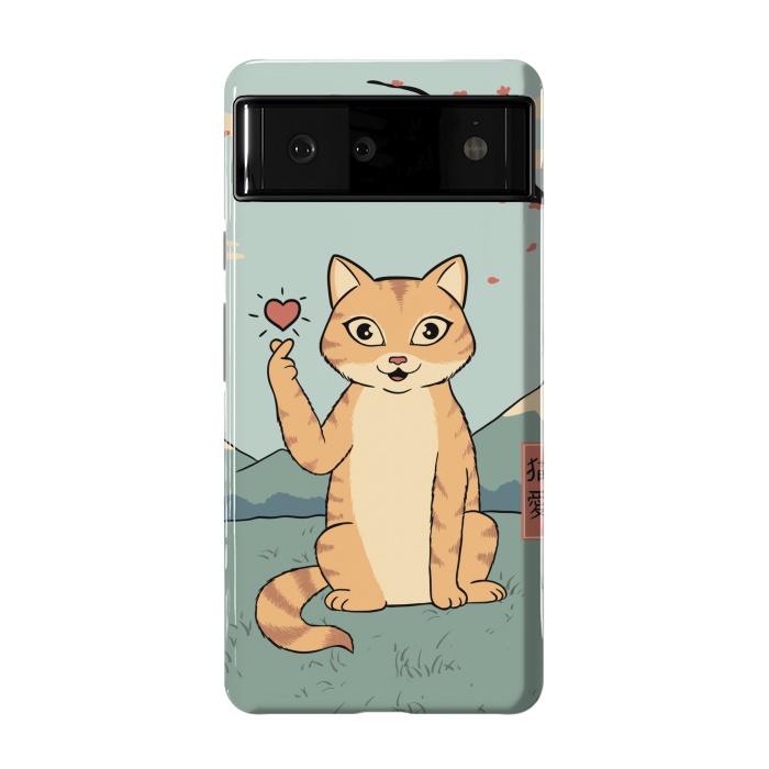 Pixel 6 StrongFit Cat finger heart symbol by Coffee Man