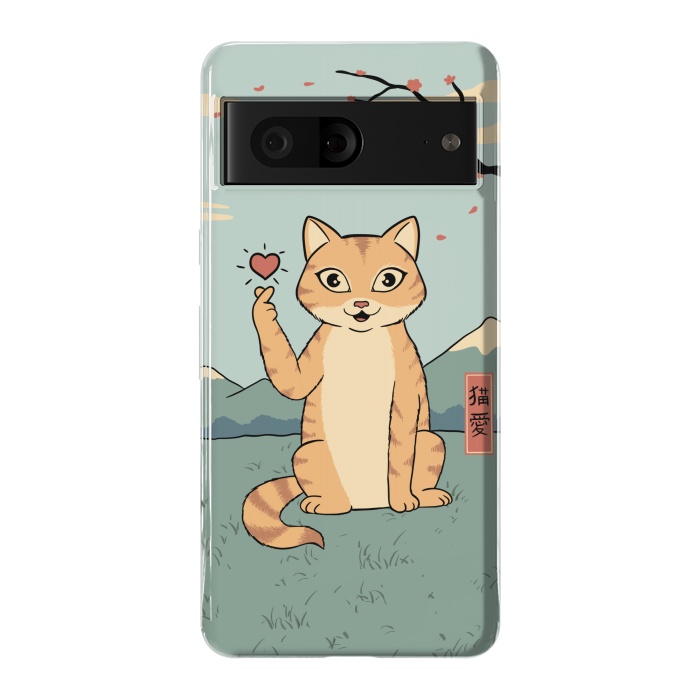 Pixel 7 StrongFit Cat finger heart symbol by Coffee Man