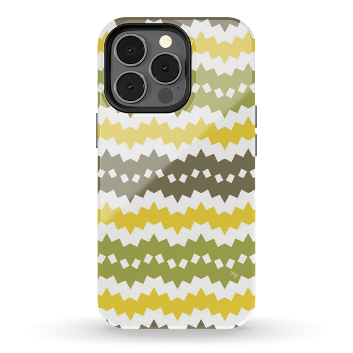 iPhone 13 pro StrongFit Green Playful chevron by Martina