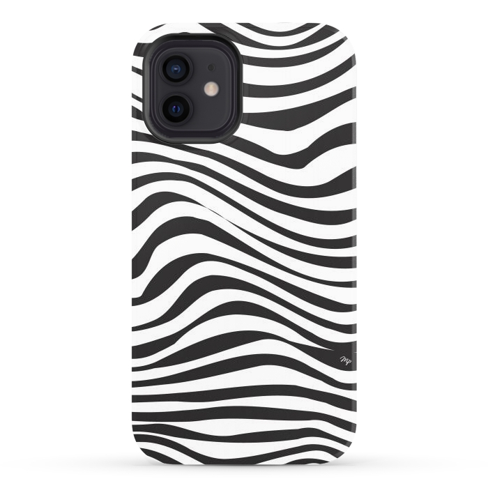 iPhone 12 StrongFit Modern retro black and white waves by Martina