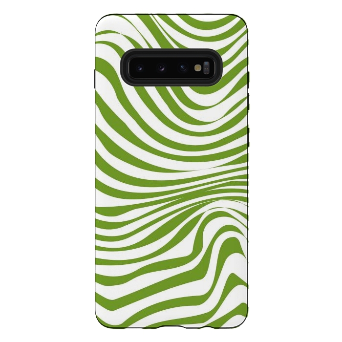 Galaxy S10 plus StrongFit Modern retro cool green waves by Martina