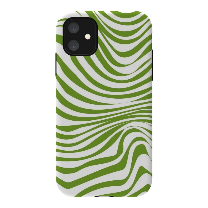 iPhone 11 StrongFit Modern retro cool green waves by Martina