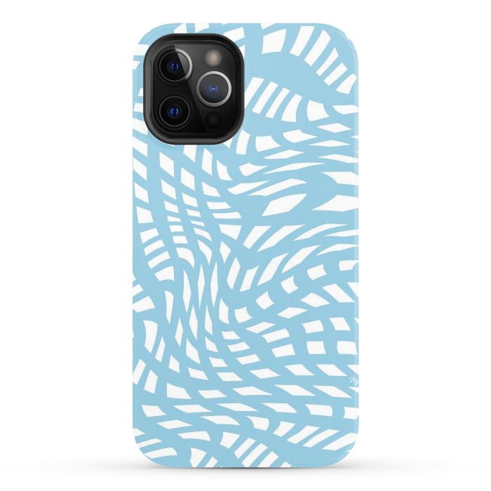 iPhone 12 Pro StrongFit Modern retro blue wave cubes by Martina