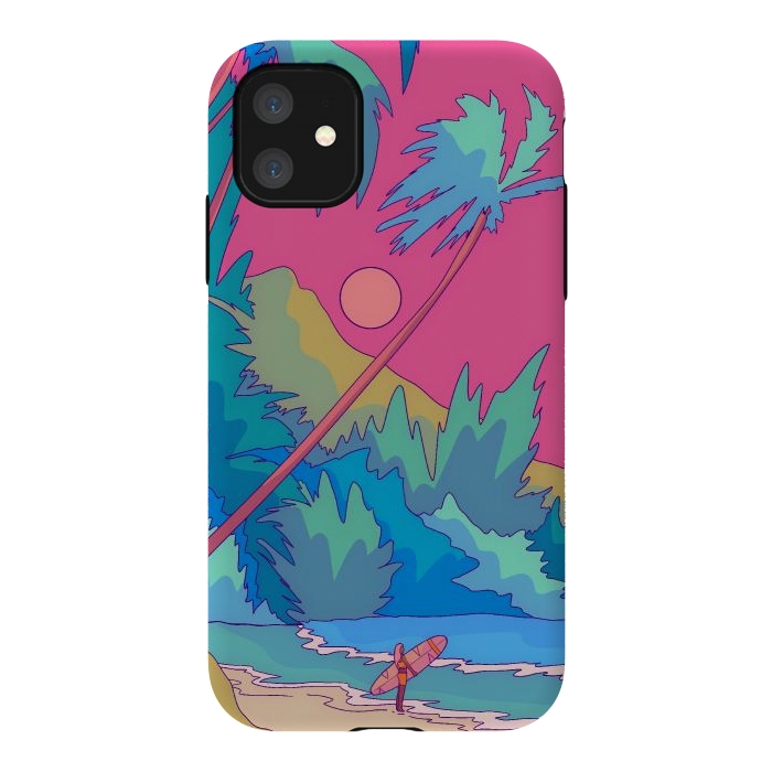 iPhone 11 StrongFit Pink sky beach by Steve Wade (Swade)