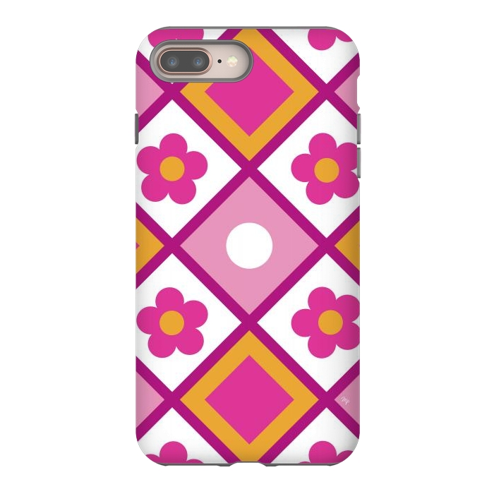 iPhone 7 plus StrongFit Funky retro pink flowers by Martina
