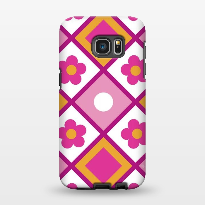 Galaxy S7 EDGE StrongFit Funky retro pink flowers by Martina