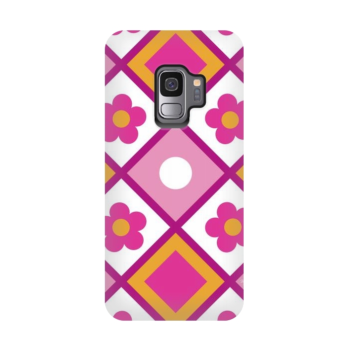 Galaxy S9 StrongFit Funky retro pink flowers by Martina