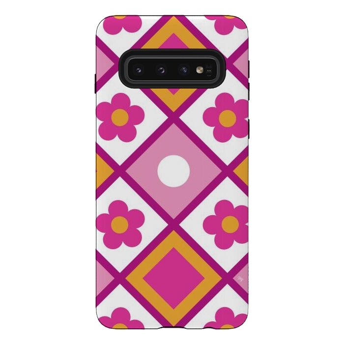 Galaxy S10 StrongFit Funky retro pink flowers by Martina