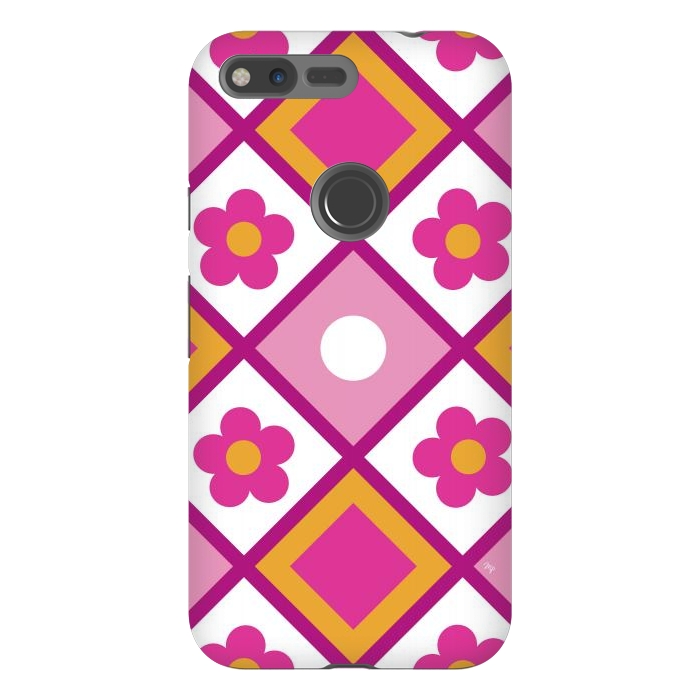 Pixel XL StrongFit Funky retro pink flowers by Martina
