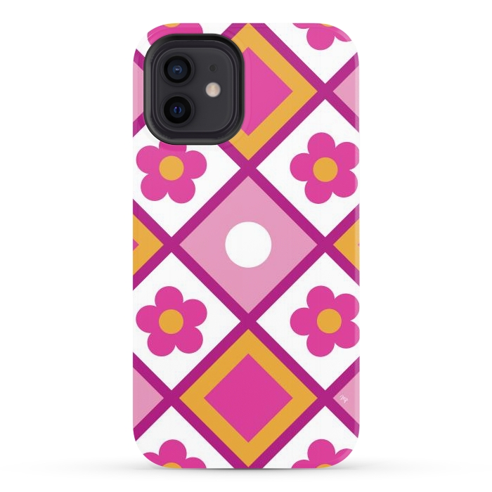iPhone 12 StrongFit Funky retro pink flowers by Martina