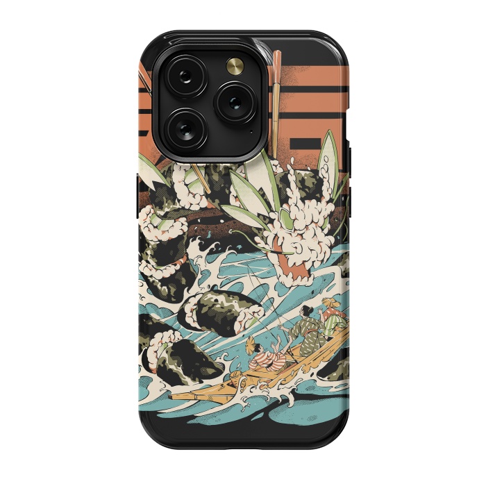 iPhone 15 Pro StrongFit Cucumber Sushi Dragon - Black by Ilustrata