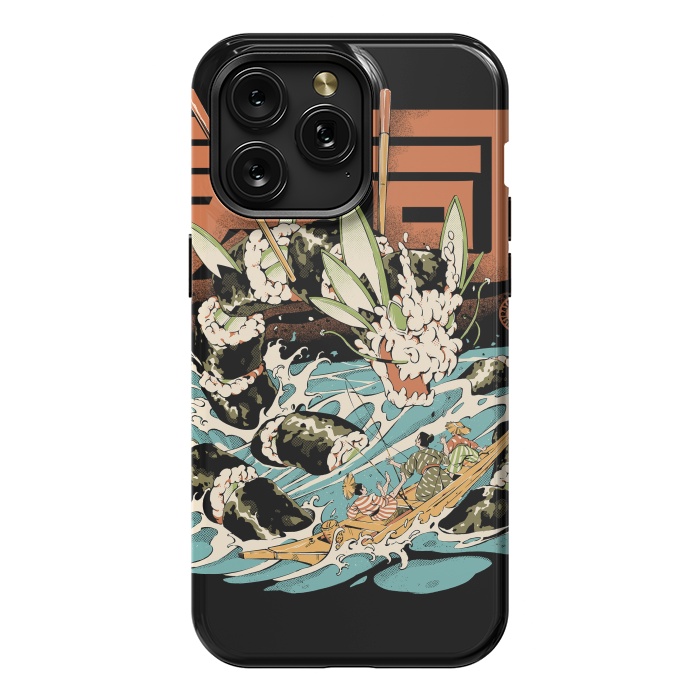 iPhone 15 Pro Max StrongFit Cucumber Sushi Dragon - Black by Ilustrata