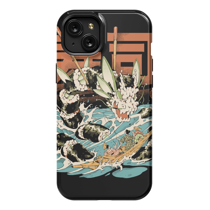 iPhone 15 Plus StrongFit Cucumber Sushi Dragon - Black by Ilustrata