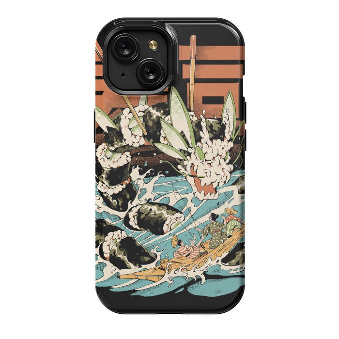 iPhone 15 StrongFit Cucumber Sushi Dragon - Black by Ilustrata