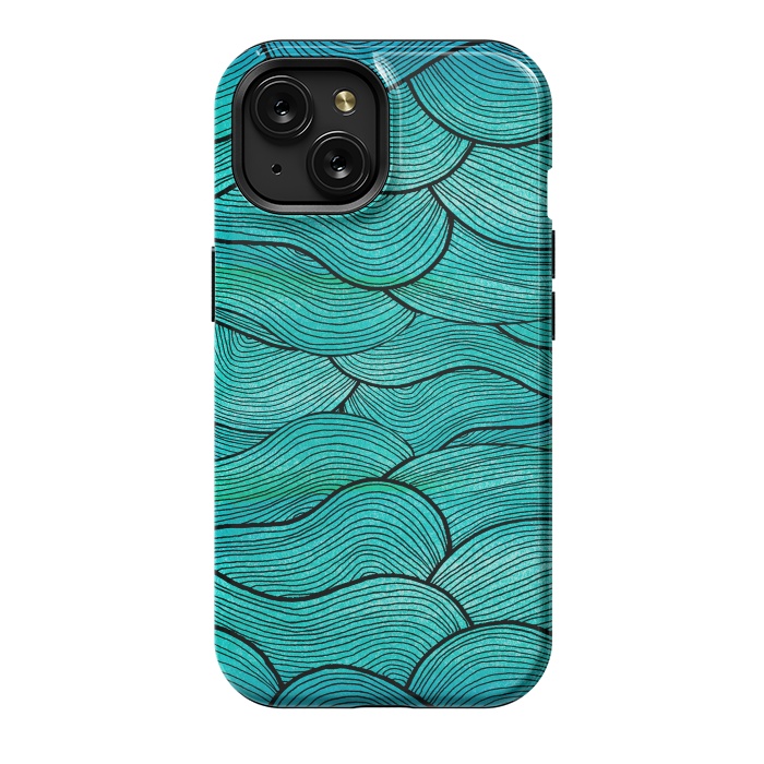 iPhone 15 StrongFit Sea Waves Pattern by Pom Graphic Design