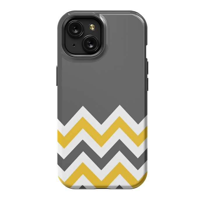 iPhone 15 StrongFit Color Blocked Chevron Mustard Gray by Josie Steinfort 
