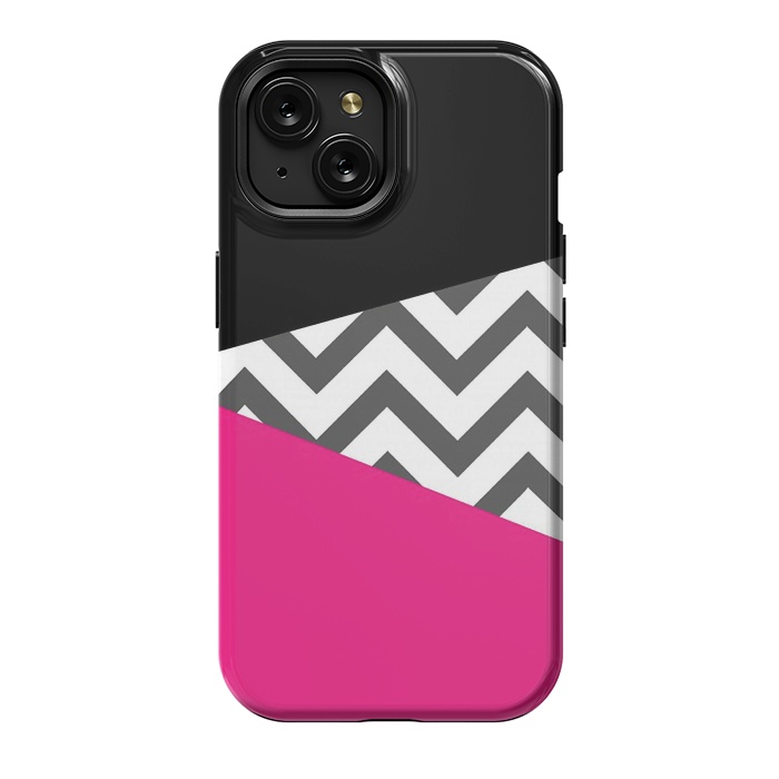iPhone 15 StrongFit Color Blocked Chevron Black Pink  by Josie Steinfort 