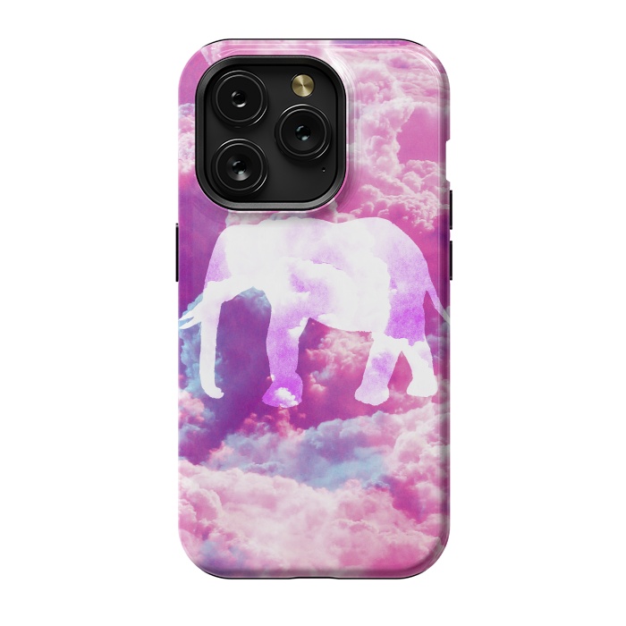 iPhone 15 Pro StrongFit Elephant on Pink Purple Clouds by Girly Trend