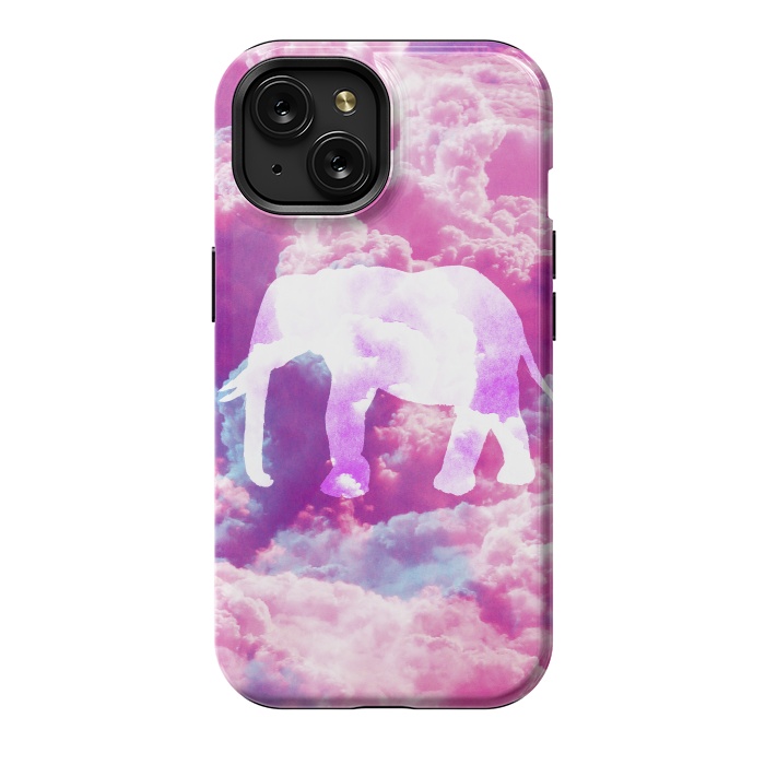 iPhone 15 StrongFit Elephant on Pink Purple Clouds by Girly Trend